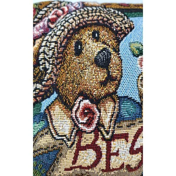 Vintage Boyds Bears Best Friends Tapestry Pillow Teddy Bears Floral Roses Throw - Picture 3 of 6